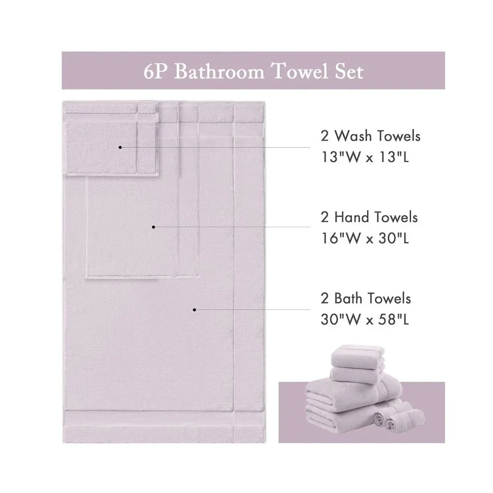 Signature Madison Park 100% Turkish Cotton 6 Piece Towel Set Lavender Mps73-475